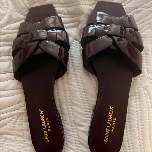 Saint Laurent Tribute Patent Woven Slide Sandal in Deep Burgundy 39.5 - Picture 8 of 8